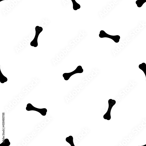 Seamless pattern of repeated black dog bone symbols. Elements are evenly spaced and some are rotated. Vector illustration on white background