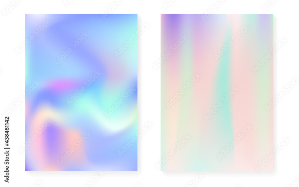 Naklejka premium Holographic cover set with hologram gradient background.