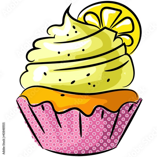 Vector biscuit cupcake with lemon and icing icon