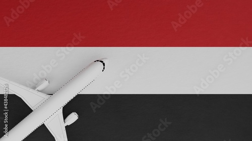 Top Down View of a Plane in the Corner on Top of the Country Flag of Yemen