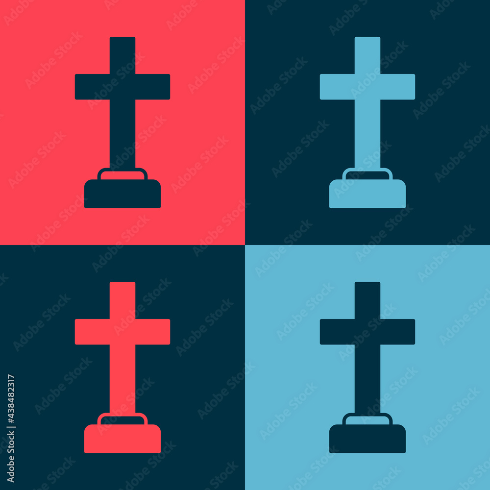 Pop art Man graves funeral sorrow icon isolated on color background. The emotion of grief, sadness, sorrow, death. Vector