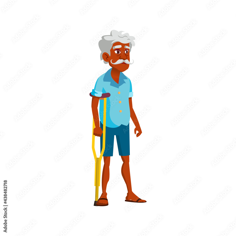 hispanic aged man with crutch in hospital cartoon vector. hispanic aged man with crutch in hospital character. isolated flat cartoon illustration hispanic aged man with crutch in hospital cartoon vector. hispanic aged man with crutch in hospital character. isolated flat cartoon illustration