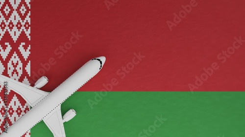 Top Down View of a Plane in the Corner on Top of the Country Flag of Belarus