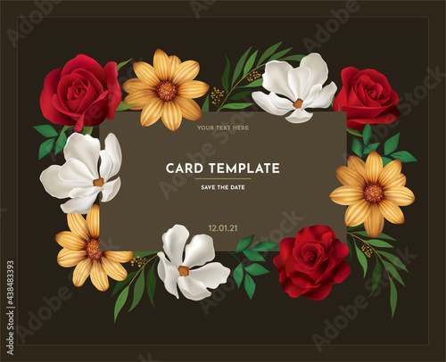 Wedding Invitation card templates with realistic floral. Vector layout ornament design for Art traditional, magazine, book, poster