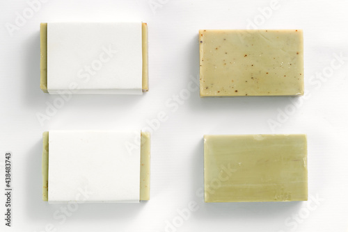 Soap wrap box mock-up package with bar olive soap on white background
