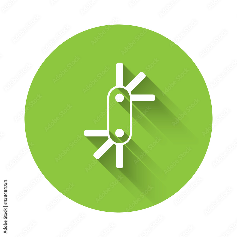White Tool allen keys icon isolated with long shadow background. Green circle button. Vector