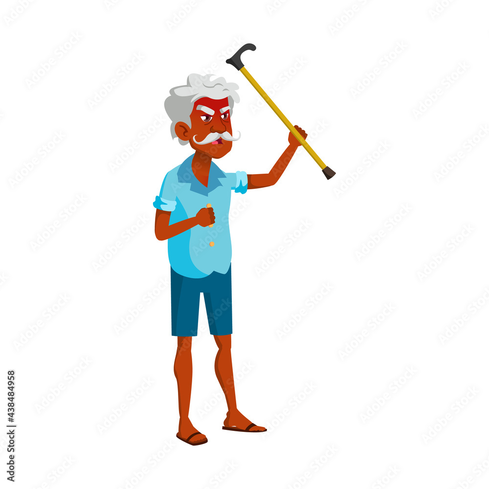 and old man threaten with stick and shouting at repair service worker cartoon vector. and old man threaten with stick and shouting at repair service worker character. isolated flat cartoon