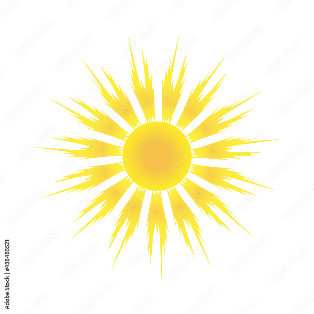 The sun with bright rays on a white background. The sun with bright rays on a white background.