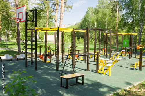 Sports ground with exercise equipment outdoors
