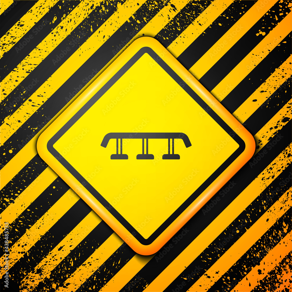 Black Skateboard stairs with rail icon isolated on yellow background. Warning sign. Vector Black Skateboard stairs with rail icon isolated on yellow background. Warning sign. Vector