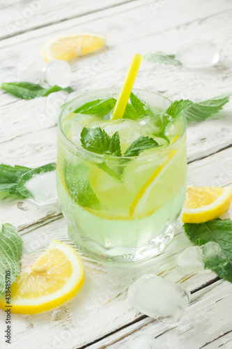 Tablou pe pânză Mojito cocktail with lime and mint. Vertical photo.
