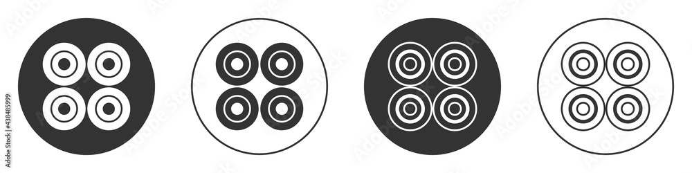 Black Skateboard wheel icon isolated on white background. Skate wheel. Circle button. Vector