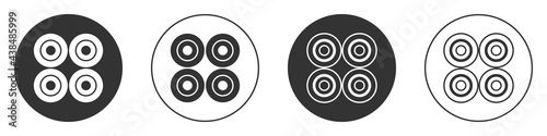 Black Skateboard wheel icon isolated on white background. Skate wheel. Circle button. Vector