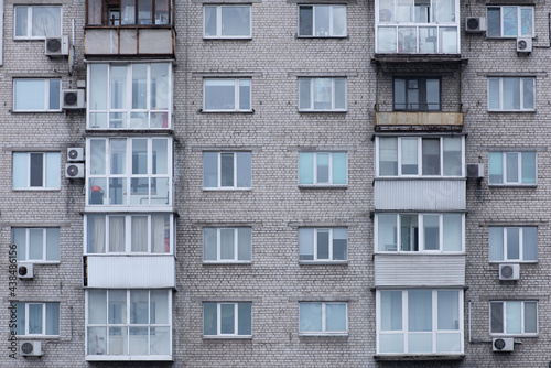 Billede på lærred facade of a gray communist house with balconies and air conditioning