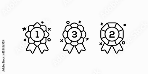 set collection of medal champion for first second and third place, 1st 2nd 3rd in black line icon Vector illustration graphic art sticker design.