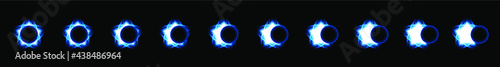 Set Collection Phases Of A Solar And Lunar Eclipse On Dark Background Sun