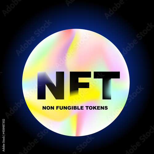NFT Non Fungible tokens. marble hologram. certifies a digital asset to be unique. vector illustration