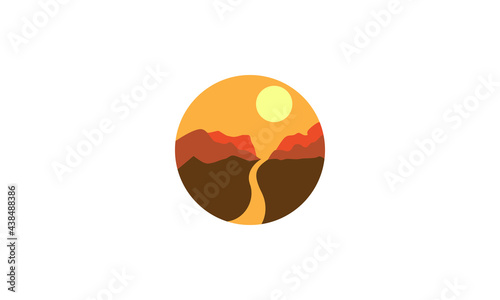 abstract canyon with river sunset logo vector icon illustration design
