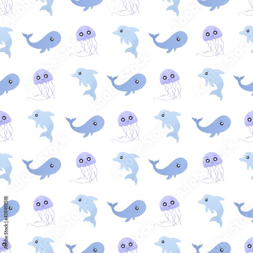 cute pattern with jellyfish, whale and dolphin