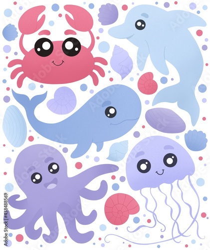 cute sticker pack with sea animals