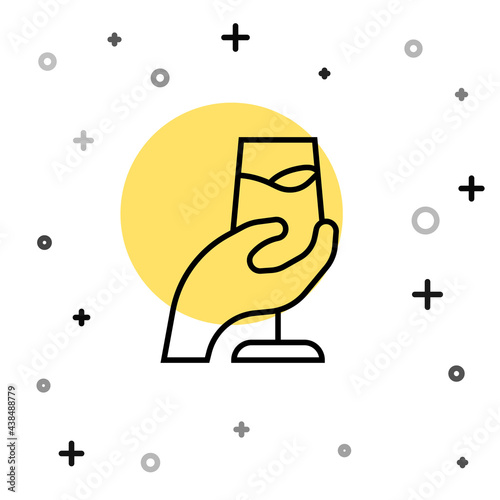 Black line Wine tasting, degustation icon isolated on white background. Sommelier. Smells of wine. Random dynamic shapes. Vector