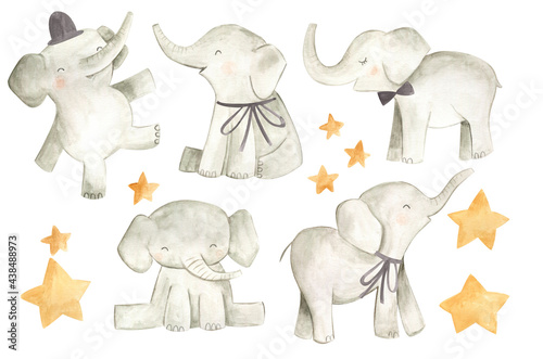 Baby elephant watercolor illustration nursery © Bianca