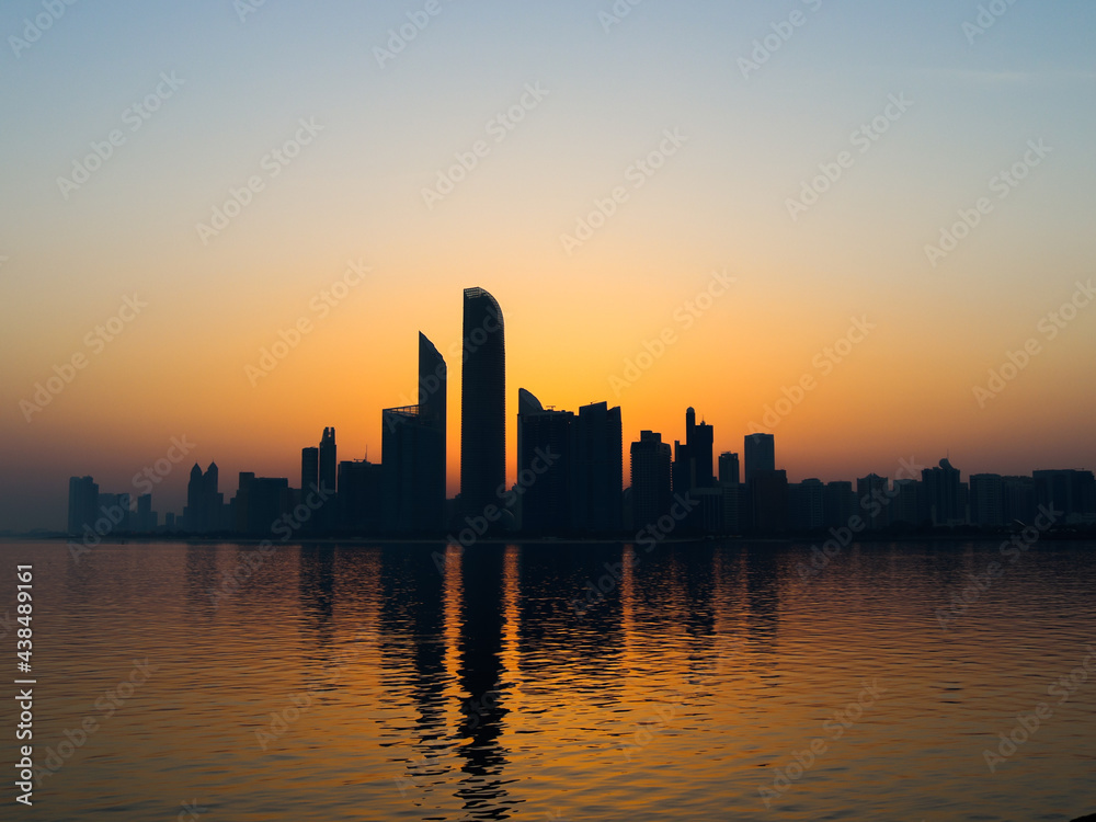 Sunrise over the Abu Dhabi city skyline
