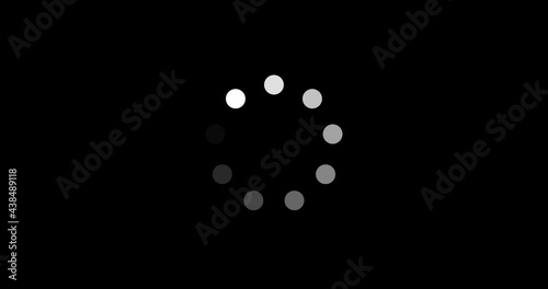 4K loop stock video, loading icon Animation. simple preloader, dots with different transparency. motion animated footage, Not responding icon UI element on black background. preloader, Progress bar