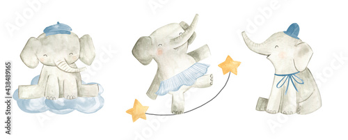 Baby elephant watercolor illustration nursery for boys 