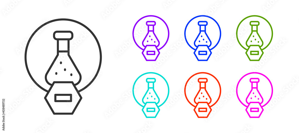 Black line Test tube and flask chemical laboratory test icon isolated on white background. Laboratory glassware sign. Set icons colorful. Vector Black line Test tube and flask chemical laboratory test icon isolated on white background. Laboratory glassware sign. Set icons colorful. Vector