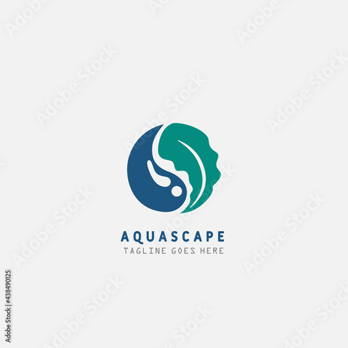 Aquascape logo design template. Aquarium and seaweed vector illustration.