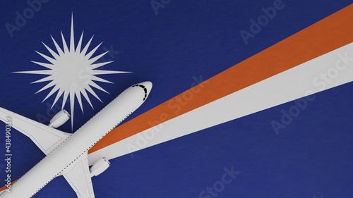Top Down View of a Plane in the Corner on Top of the Country Flag of Marshall Islands