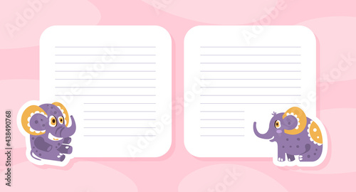 Lined Square Card with Cute Elephant Character with Trunk and Tusks Vector Template