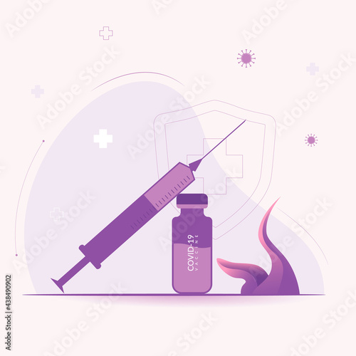 Covid-19 vaccine in bottle with injection. Vaccination concept. Covid-19 virus.