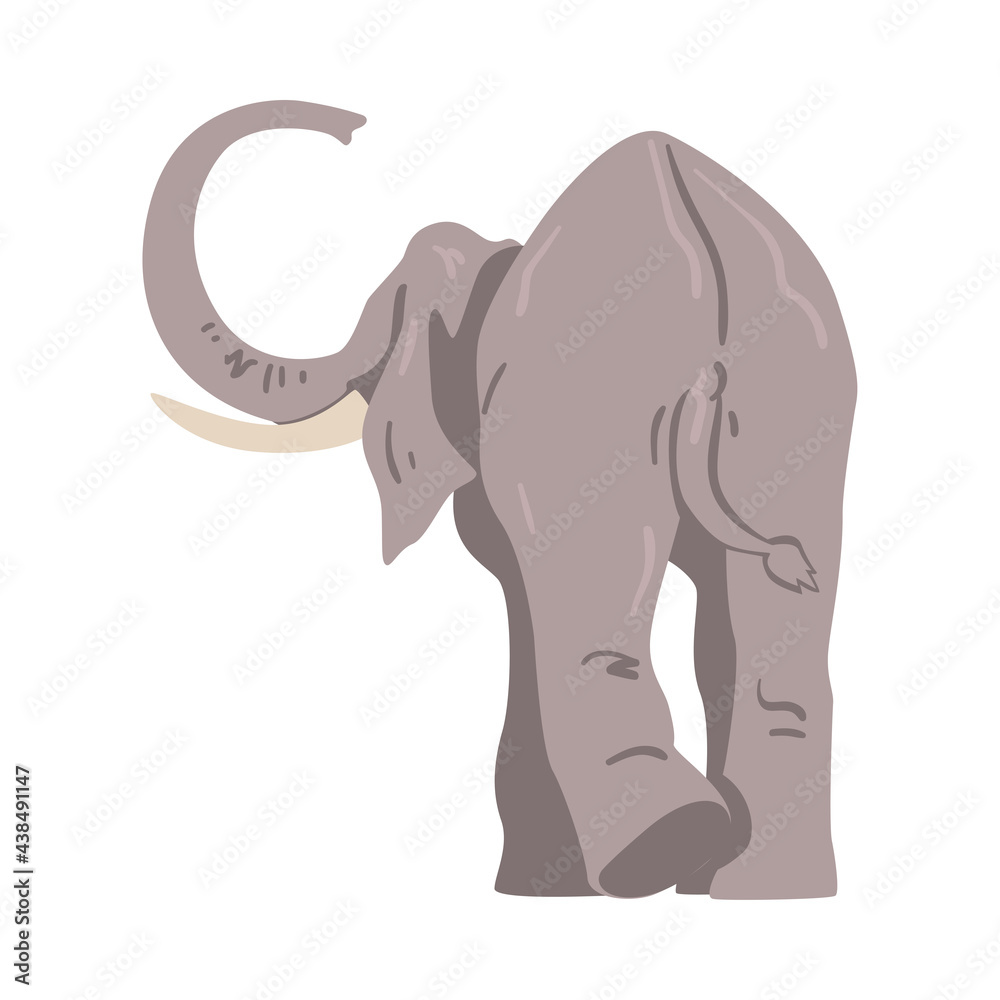Elephant as Large African Animal with Trunk, Tusks, Ear Flaps and Massive Legs Vector Illustration