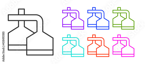 Black line Traditional brewing vessels in brewery icon isolated on white background. Beer brewing process. Distillery plant, brewery. Set icons colorful. Vector
