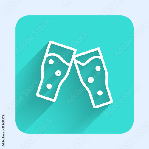 White line Glass of beer icon isolated with long shadow background. Green square button. Vector