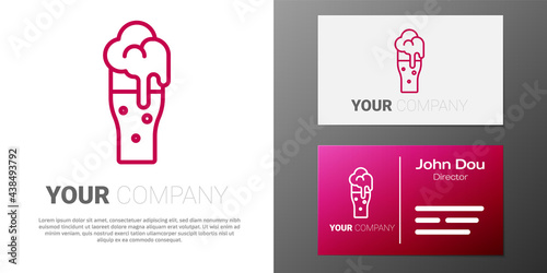 Logotype line Glass of beer icon isolated on white background. Logo design template element. Vector