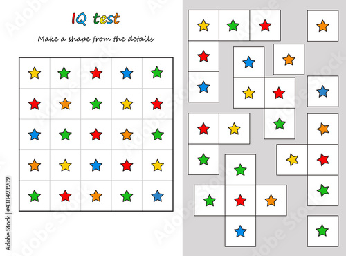 Puzzle game. IQ test. Make a shape from the details. Education logic game for preschool kids. Vector Illustration