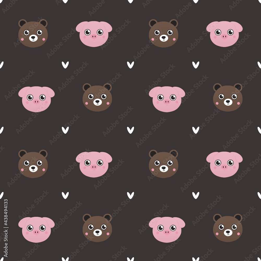 cute pattern for kids with bear and pig