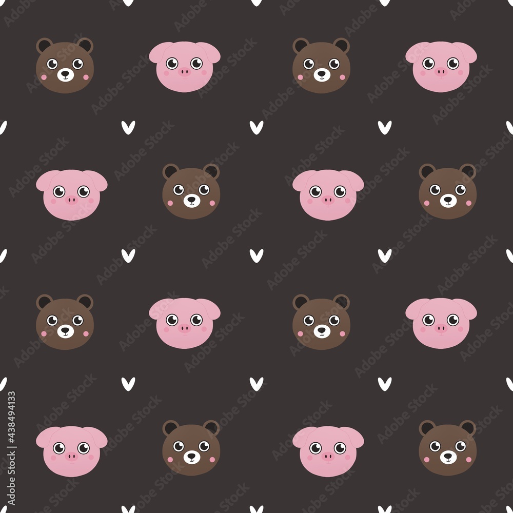 Fototapeta premium cute pattern for kids with bear and pig