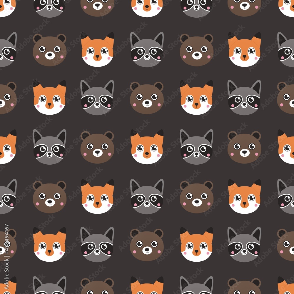 cute pattern for kids with bear, fox and raccoon