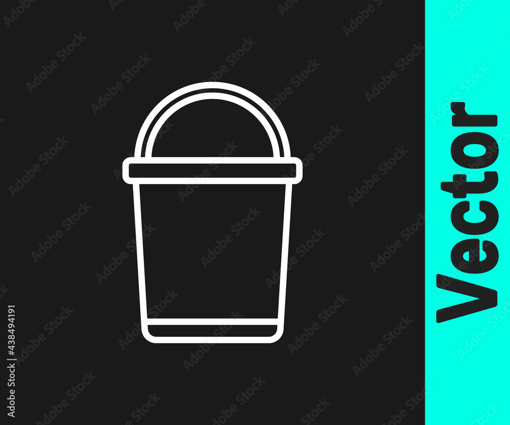 White line Bucket icon isolated on black background. Vector White line Bucket icon isolated on black background. Vector