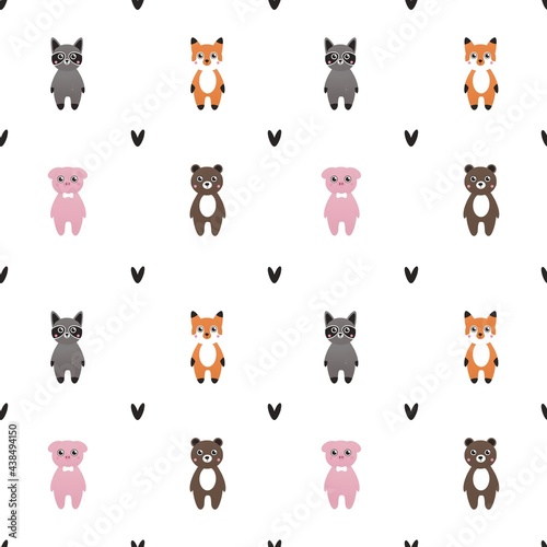 Fototapeta Naklejka Na Ścianę i Meble -  cute pattern for kids with teddy bear, fox, raccoon and pig