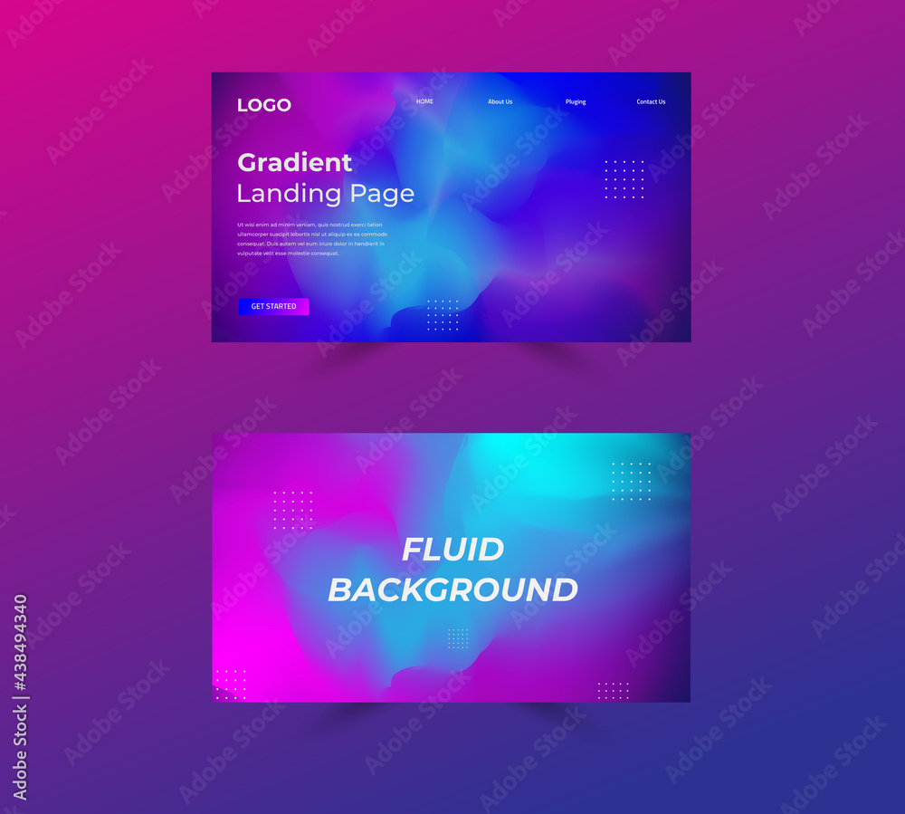 Gradient landing page with background.Fluid background.
