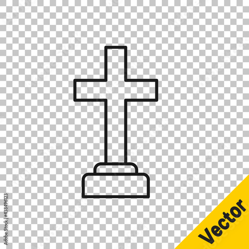 Black line Man graves funeral sorrow icon isolated on transparent background. The emotion of grief, sadness, sorrow, death. Vector