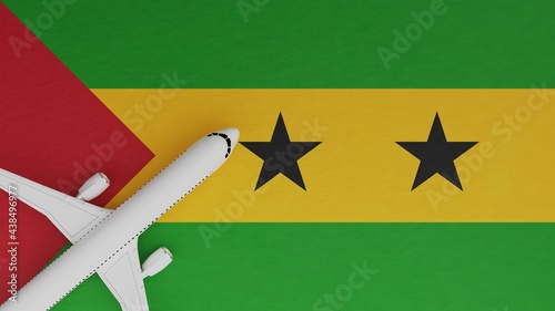 Top Down View of a Plane in the Corner on Top of the Country Flag of Sao Tome and Principe