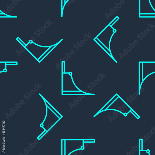 Green line Skate park icon isolated seamless pattern on blue background. Set of ramp, roller, stairs for a skatepark. Extreme sport. Vector