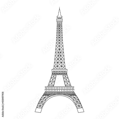 Silhouette of Eiffel tower. Good afternoon in French. Paper cut style, handwritten text. Black Eiffel tower on white backgraund. Paris vector illustration. 