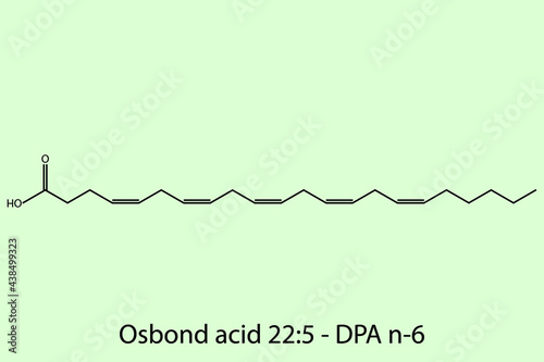 Osbond Acid - Omega 6 biomolecule molecular formula. Skeletal molecule structure vector eps10.